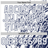 Custom White White-Navy 3D Pattern Design Bomber Full-Snap Varsity Letterman Hoodie Jacket