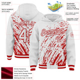 Custom White White-Red 3D Pattern Design Bomber Full-Snap Varsity Letterman Hoodie Jacket