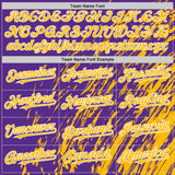 Custom Purple Gold-White 3D Pattern Design Bomber Full-Snap Varsity Letterman Hoodie Jacket