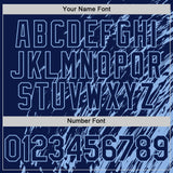 Custom Navy Navy-Light Blue 3D Pattern Design Bomber Full-Snap Varsity Letterman Hoodie Jacket