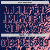 Custom Navy Navy-Medium Pink 3D Pattern Design Bomber Full-Snap Varsity Letterman Hoodie Jacket