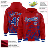 Custom Red Royal-White 3D Pattern Design Bomber Full-Snap Varsity Letterman Hoodie Jacket