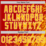 Custom Red Gold-White 3D Pattern Design Bomber Full-Snap Varsity Letterman Hoodie Jacket