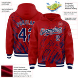 Custom Red Navy-White 3D Pattern Design Bomber Full-Snap Varsity Letterman Hoodie Jacket