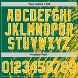 Custom Kelly Green Gold-White 3D Pattern Design Bomber Full-Snap Varsity Letterman Hoodie Jacket