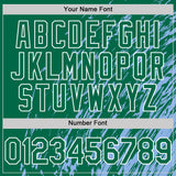 Custom Light Blue Kelly Green-White 3D Pattern Design Bomber Full-Snap Varsity Letterman Hoodie Jacket