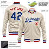 Custom Cream Royal-Red Bomber Full-Snap Varsity Faux Leather Letterman Jacket