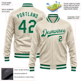 Custom Cream Kelly Green Bomber Full-Snap Varsity Faux Leather Letterman Jacket