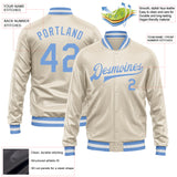 Custom Cream Light Blue Bomber Full-Snap Varsity Faux Leather Letterman Jacket