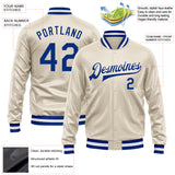 Custom Cream Royal Bomber Full-Snap Varsity Faux Leather Letterman Jacket
