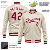 Custom Cream Maroon Bomber Full-Snap Varsity Faux Leather Letterman Jacket