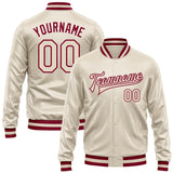Custom Cream Cream-Maroon Bomber Full-Snap Varsity Faux Leather Letterman Jacket