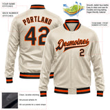 Custom Cream Black-Orange Bomber Full-Snap Varsity Faux Leather Letterman Jacket