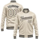 Custom Cream Cream-Black Bomber Full-Snap Varsity Faux Leather Letterman Jacket