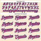 Custom Cream Light Blue Pink-Black Bomber Full-Snap Varsity Faux Leather Letterman Jacket