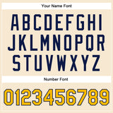 Custom Cream Gold-Navy Bomber Full-Snap Varsity Faux Leather Letterman Jacket