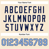 Custom Cream Light Blue-Navy Bomber Full-Snap Varsity Faux Leather Letterman Jacket