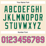 Custom Cream Pink-Kelly Green Bomber Full-Snap Varsity Faux Leather Letterman Jacket