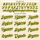 Custom Cream Green-Gold Bomber Full-Snap Varsity Faux Leather Letterman Jacket