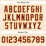 Custom Cream Crimson-Gold Bomber Full-Snap Varsity Faux Leather Letterman Jacket