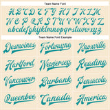 Custom Cream Teal Bomber Full-Snap Varsity Faux Leather Letterman Jacket