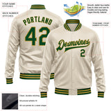 Custom Cream Green-Old Gold Bomber Full-Snap Varsity Faux Leather Letterman Jacket