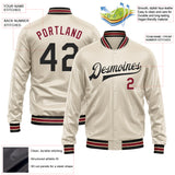 Custom Cream Black-Crimson Bomber Full-Snap Varsity Faux Leather Letterman Jacket