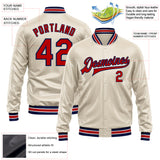 Custom Cream Red-Navy Bomber Full-Snap Varsity Faux Leather Letterman Jacket