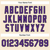 Custom Cream Purple-Black Bomber Full-Snap Varsity Faux Leather Letterman Jacket