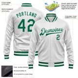 Custom White Kelly Green Bomber Full-Snap Varsity Faux Leather Letterman Jacket