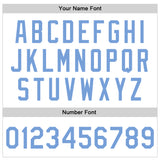 Custom White Light Blue Bomber Full-Snap Varsity Faux Leather Letterman Jacket