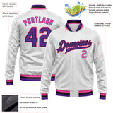 Custom White Purple Pink-Black Bomber Full-Snap Varsity Faux Leather Letterman Jacket