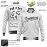 Custom White White-Black Bomber Full-Snap Varsity Faux Leather Letterman Jacket