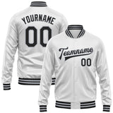 Custom White Black-Gray Bomber Full-Snap Varsity Faux Leather Letterman Jacket