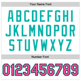 Custom White Pink Aqua-Black Bomber Full-Snap Varsity Faux Leather Letterman Jacket