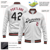Custom White Black-Crimson Bomber Full-Snap Varsity Faux Leather Letterman Jacket