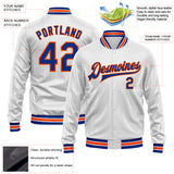 Custom White Royal-Orange Bomber Full-Snap Varsity Faux Leather Letterman Jacket