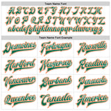 Custom White Kelly Green-Orange Bomber Full-Snap Varsity Faux Leather Letterman Jacket