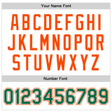 Custom White Kelly Green-Orange Bomber Full-Snap Varsity Faux Leather Letterman Jacket