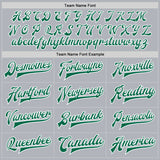 Custom Gray Kelly Green-White Bomber Full-Snap Varsity Faux Leather Letterman Jacket