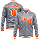 Custom Gray Orange-White Bomber Full-Snap Varsity Faux Leather Letterman Jacket