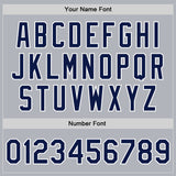 Custom Gray Navy-White Bomber Full-Snap Varsity Faux Leather Letterman Jacket