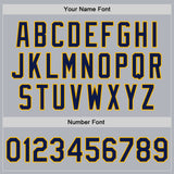 Custom Gray Navy-Gold Bomber Full-Snap Varsity Faux Leather Letterman Jacket