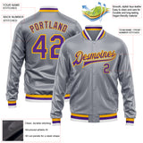 Custom Gray Purple-Gold Bomber Full-Snap Varsity Faux Leather Letterman Jacket