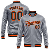 Custom Gray Black-Orange Bomber Full-Snap Varsity Faux Leather Letterman Jacket