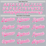 Custom Gray Pink-White Bomber Full-Snap Varsity Faux Leather Letterman Jacket