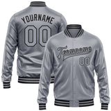 Custom Gray Gray-Black Bomber Full-Snap Varsity Faux Leather Letterman Jacket