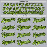 Custom Gray Neon Green-Black Bomber Full-Snap Varsity Faux Leather Letterman Jacket