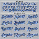 Custom Gray Light Blue-Navy Bomber Full-Snap Varsity Faux Leather Letterman Jacket