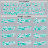 Custom Gray Aqua-White Bomber Full-Snap Varsity Faux Leather Letterman Jacket